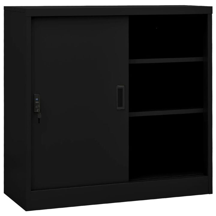 vidaXL Office Cabinet with Sliding Door Black 35.4"x15.7"x35.4" Steel