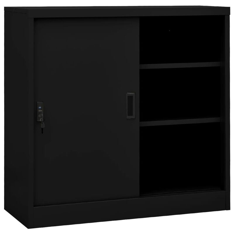 vidaXL Office Cabinet with Sliding Door Black 35.4"x15.7"x35.4" Steel