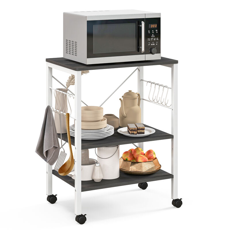 3-Tier Kitchen Baker's Rack Microwave Oven Storage Cart with Hooks