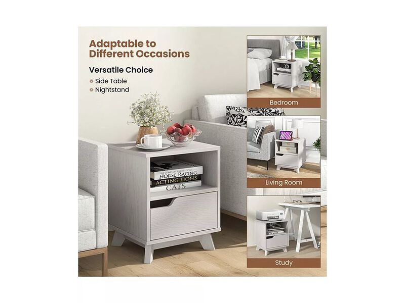 Costway 2 PCS Nightstand Set of 2 Sofa Side End Table with Storage Shelf & Drawer Space-Saving.