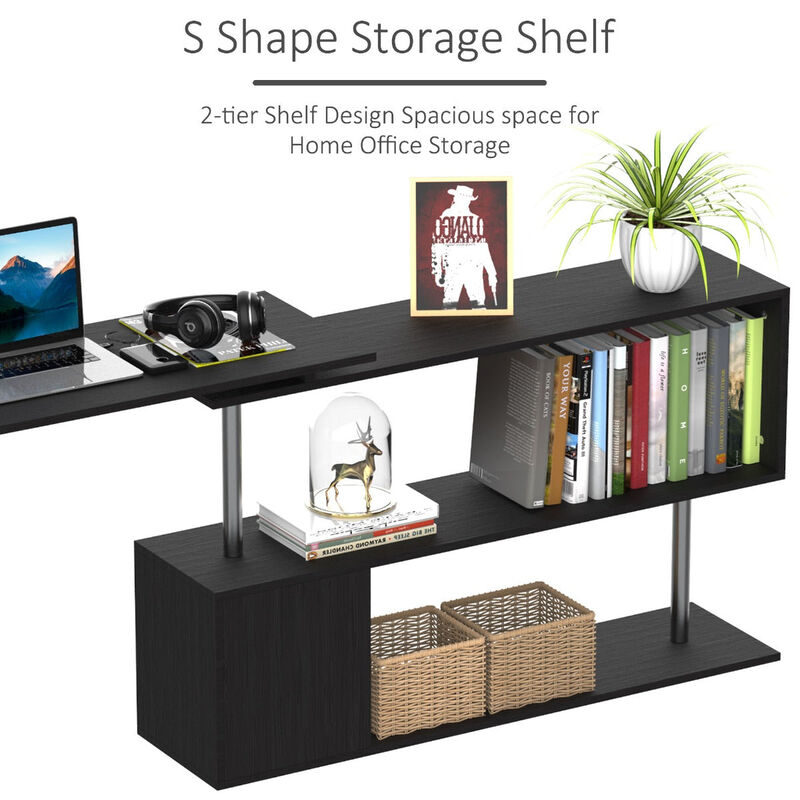 Black Corner Workstation: 55" 360° Rotating L-Shaped Computer Desk