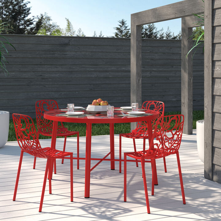 LeisureMod Devon Modern Aluminum Outdoor Dining Chair set of 4 in Brown