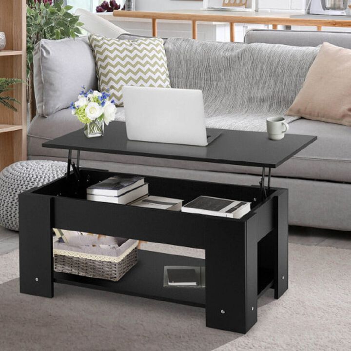 Coffee Table with Lift-up Desktop and Hidden Storage-Black