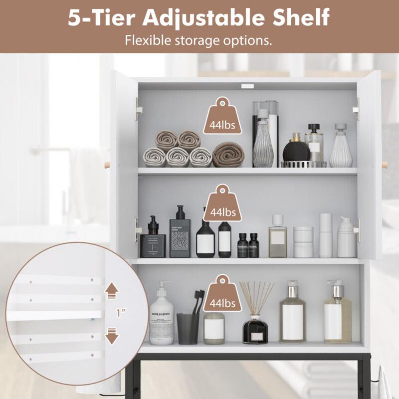 Over The Toilet Storage Cabinet with 2 Doors and Adjustable Shelf