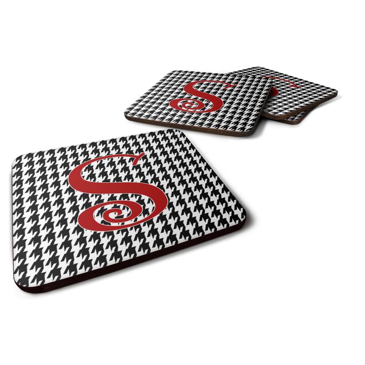 Caroline's Treasures CJ1035-SFC Monogram-Houndstooth Black Foam Coasters (Set of 4), Initial Letter S, 3.5 H x 3.5 W, Multicolor