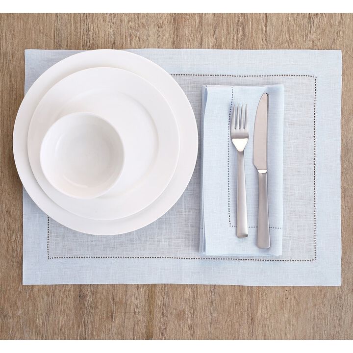 Solino Home 100% Pure Linen Placemats Set of 6 - 14 x 19 Inch | Classic Hemstitch