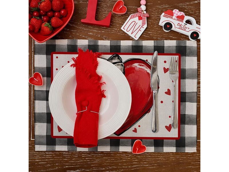 GEEORY Valentine's Day Placemats Hearts Ribbon Bow Polka Dots Farmhouse Holiday Kitchen Dining Table Decoration