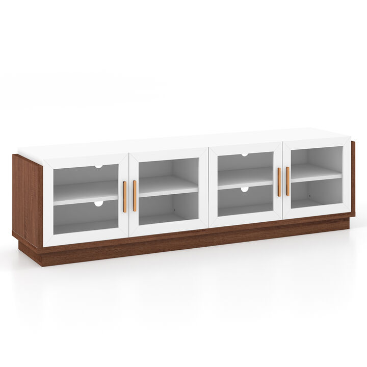 TV Stand for TVs with 4 Tempered Glass Doors for Stylish Living Room Storage