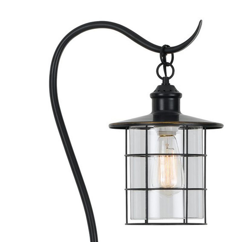60 Inch Metal Downbridge Design Floor Lamp with Caged Shade, Dark Bronze-Benzara