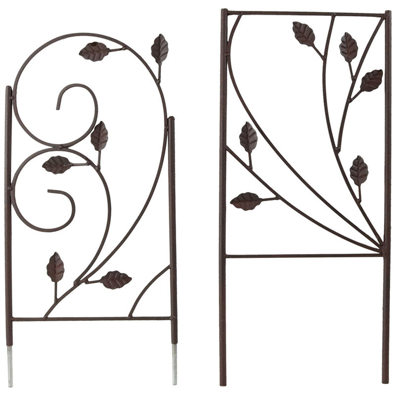 Sunnydaze 32 in Brown Steel Wire Swirl Leaf Garden Plant Trellis - Set of 2