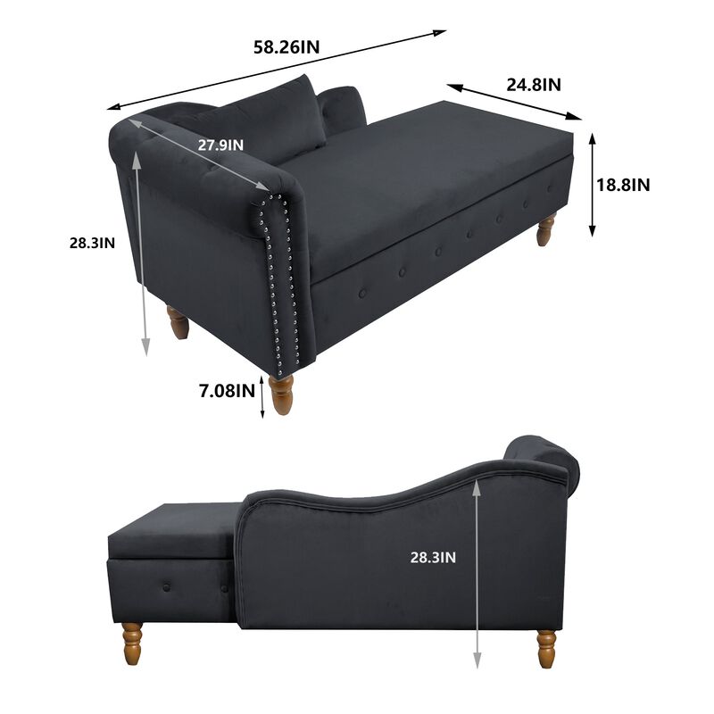 Mondawe Indoor Chaise Lounge, Upholstered Rolled Arm Chaise Sleeper Chair with Nailhead Trim