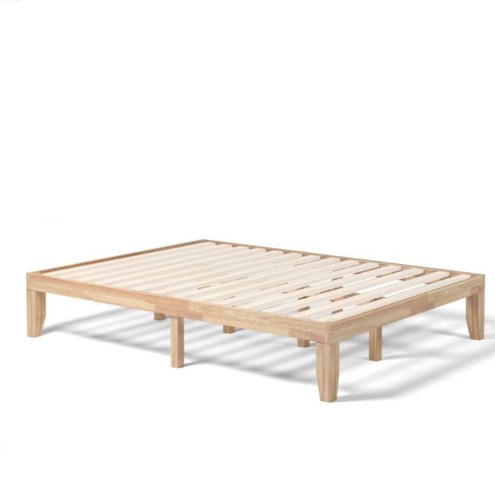 Hivvago 14 Inch Queen Size Rubber Wood Platform Bed Frame with Wood Slat Support