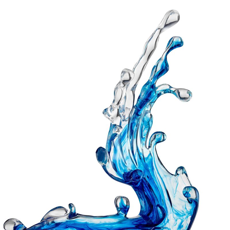 Wave Floor Sculpture Ocean Blue with Black Stand Resin Handmade 57" Tall
