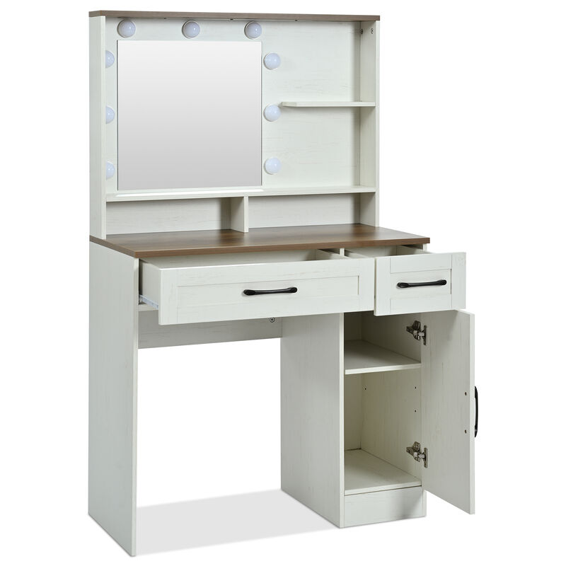 Merax Farmhouse Makeup Vanity Set with Mirror and Lights