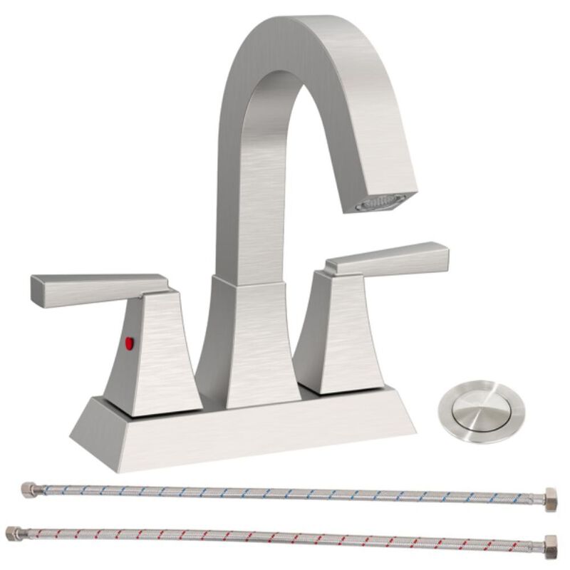 Brushed Nickel Bathroom Sink Faucet, 2-Handle Centerset for Modern Vanity & Durable Design