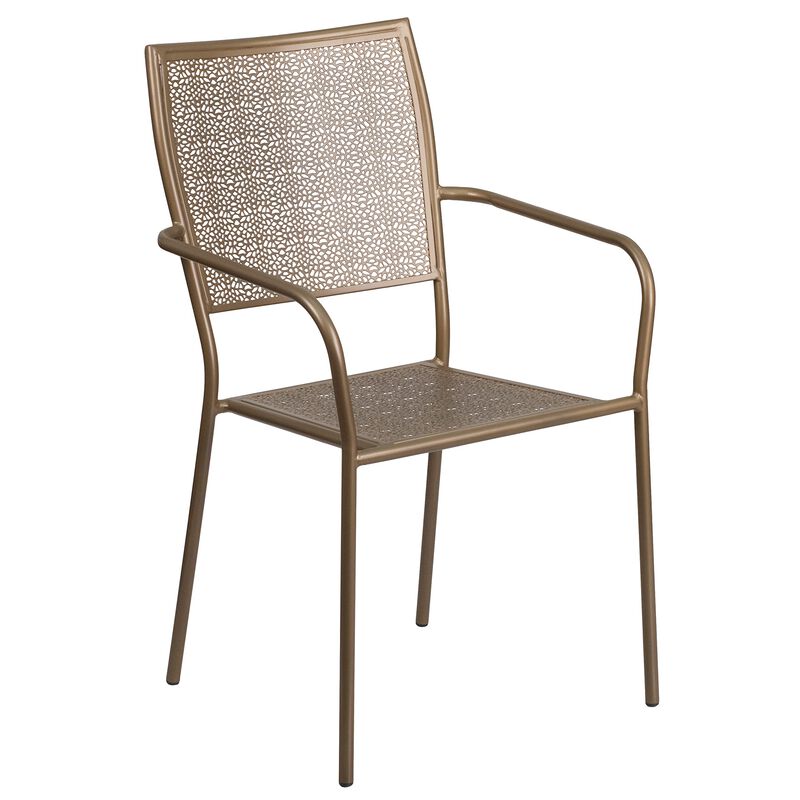 Flash Furniture Commercial Grade 30" Round Gold Indoor-Outdoor Steel Folding Patio Table Set with 2 Square Back Chairs