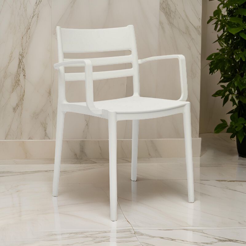Teesy 22 Inch Side Dining Armchair Set of 4, Indoor Outdoor, White Finish - Benzara
