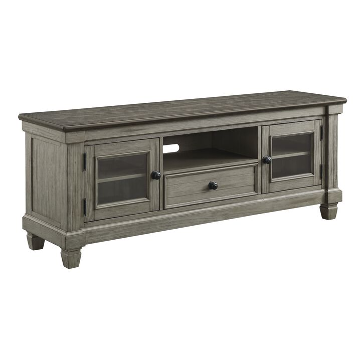 Rome 64 Inch TV Media Entertainment Console, Brown and Gray, Solid Wood - Benzara