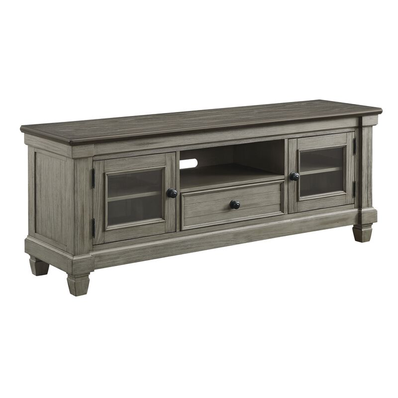 Rome 64 Inch TV Media Entertainment Console, Brown and Gray, Solid Wood - Benzara