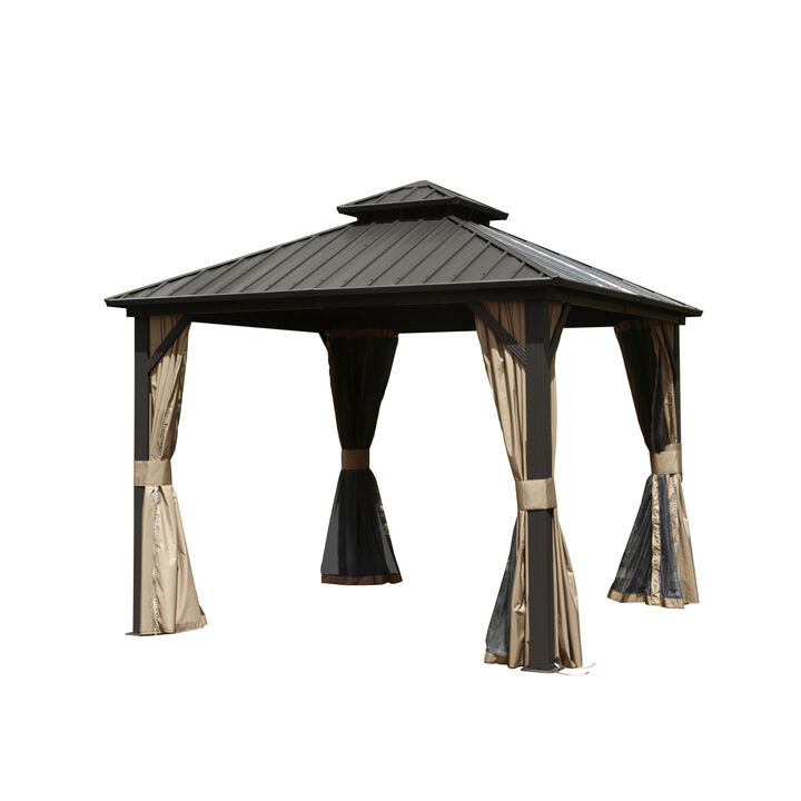 10' X 10' Hardtop Gazebo, Aluminum Metal Gazebo Withnized Steel Double Roof Canopy