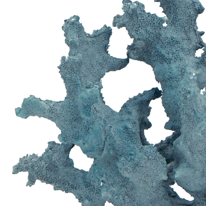 Pax 11 Inch Faux Coral Accent Decor for Tabletops, Powder Blue Polyresin - Benzara