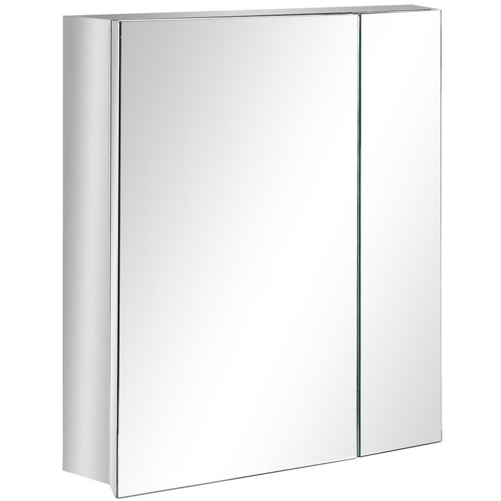 Silver Bathroom Organizer: Mirrored Medicine Cabinet with 3-Tier Shelves