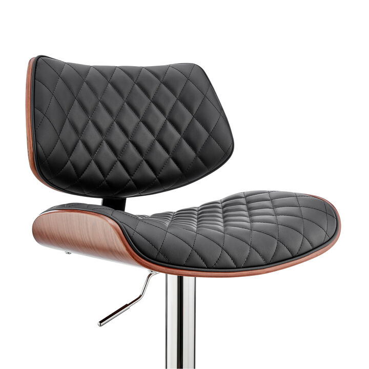 Metal and Faux Leather Adjustable Bar Stool, Black and Silver-Benzara