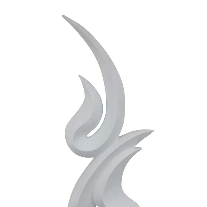 Accent Decor, 36 Inch Tabletop Flame Sculpture, Modern White Resin - Benzara