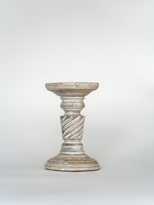 Traditional Antique White Eco-friendly Handmade Mango Wood Set Of One 6" Pillar Candle Holder BBH Homes