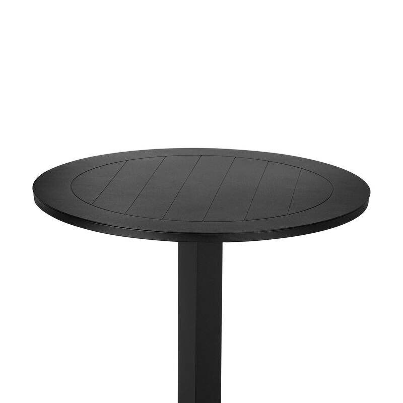 Keli 43 Inch Outdoor Bar Table, Black Aluminum Frame, Foldable Design - Benzara