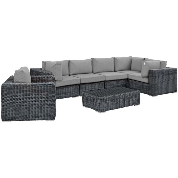 Summon 7 Piece Outdoor Patio Sunbrella Sectional Set - Canvas Gray