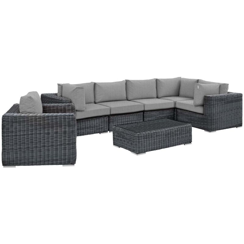 Summon 7 Piece Outdoor Patio Sunbrella Sectional Set - Canvas Gray