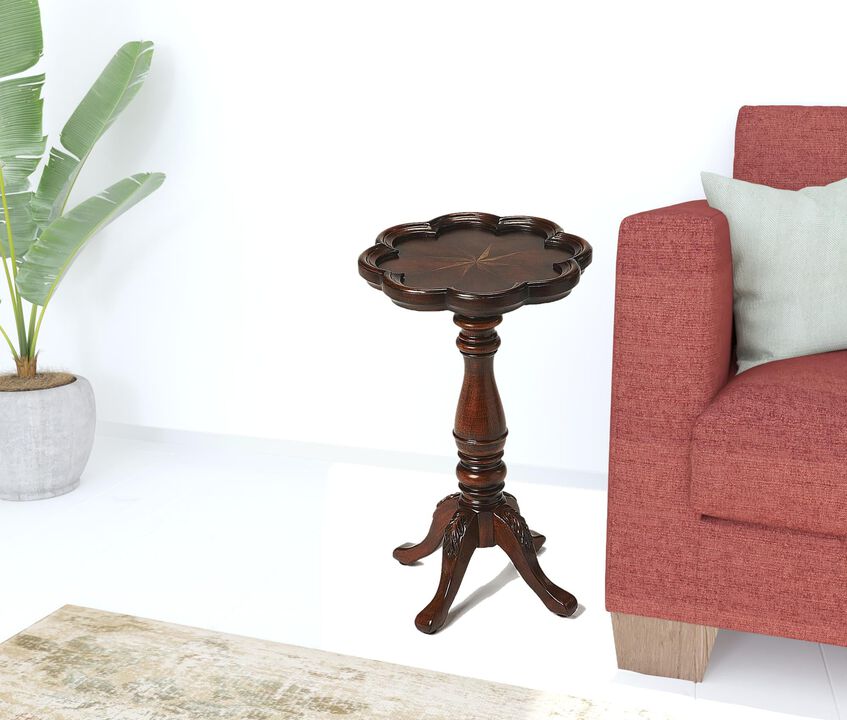 Hivvago 20" Dark Brown And Cherry Wood Floral Top End Table