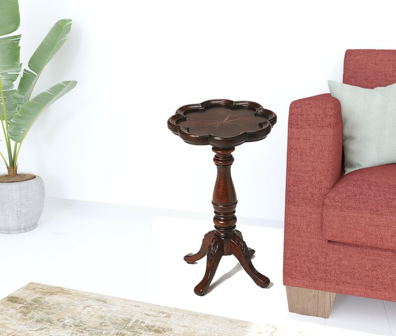 Hivvago 20" Dark Brown And Cherry Wood Floral Top End Table