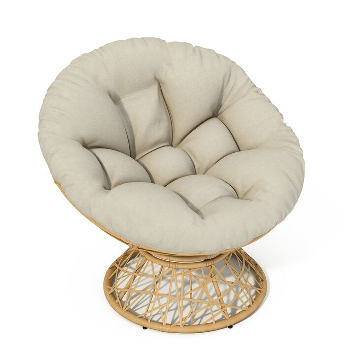 40" Ergonomic Wicker Chair with Cloud Thick Density Fabric Cushion,3-proof Cover,High Capacity Iron Frame,Fluid 360 Degree Swivel for Reading,Living Room, Bedroom,Lounge
