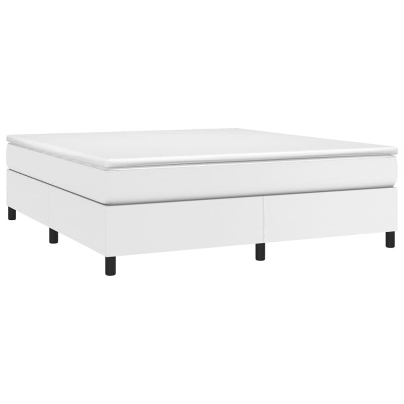 vidaXL Faux Leather King Size Box Spring Bed Frame, Elegant White 76"x79.9", Engineered Wood - Suitable for King Size Mattresses