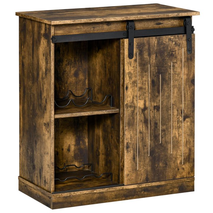 Brown Bar Storage: Industrial Buffet with Sliding Door & Wine Rack
