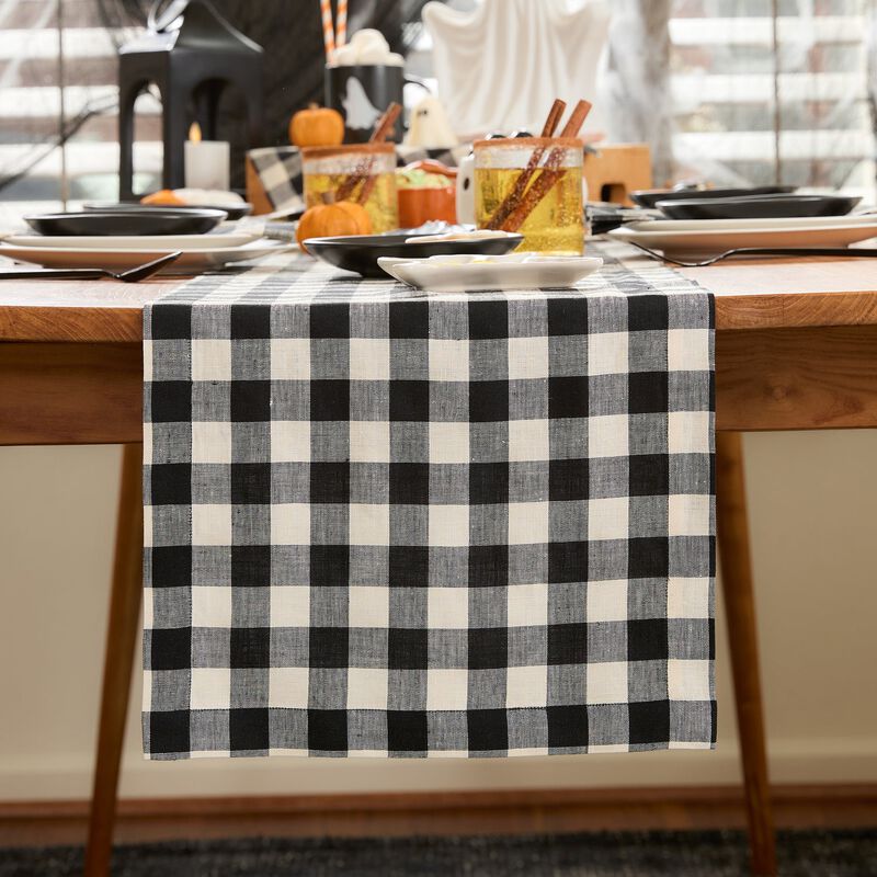 Solino Home 100% Pure Linen Table Runner 14 x 36 Inch | Morgan Check