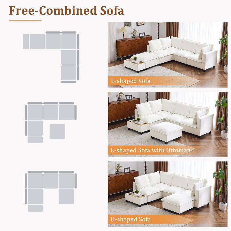 Merax Modular Chenille Sofa Couch with 1 Coffee Table