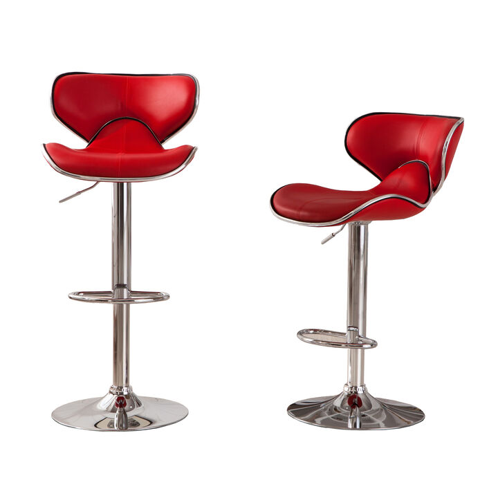 Upholstery Airlift Adjustable Swivel Barstool with Chrome Base, Set of 2, Red