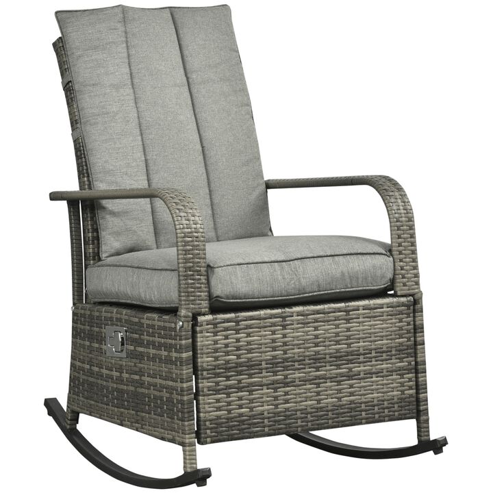 Gray Outdoor Relaxer: Rattan Rocking Chair Glider with Footrest