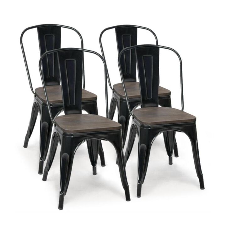 Hivvago 18 Inch Set of 4 Stackable Metal Dining Chair with Wood Seat