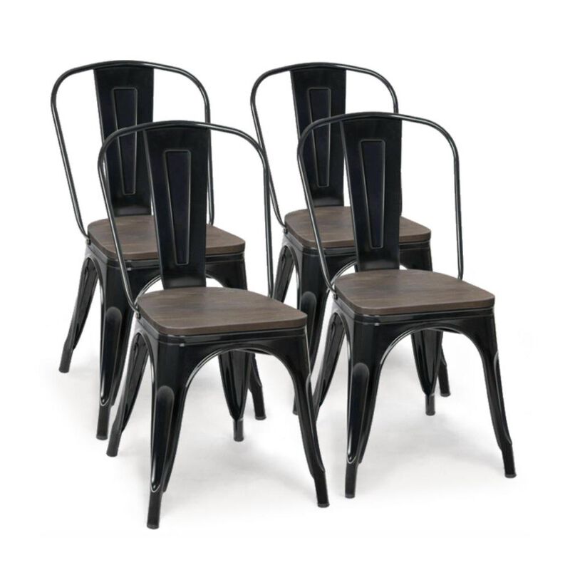 Hivvago 18 Inch Set of 4 Stackable Metal Dining Chair with Wood Seat