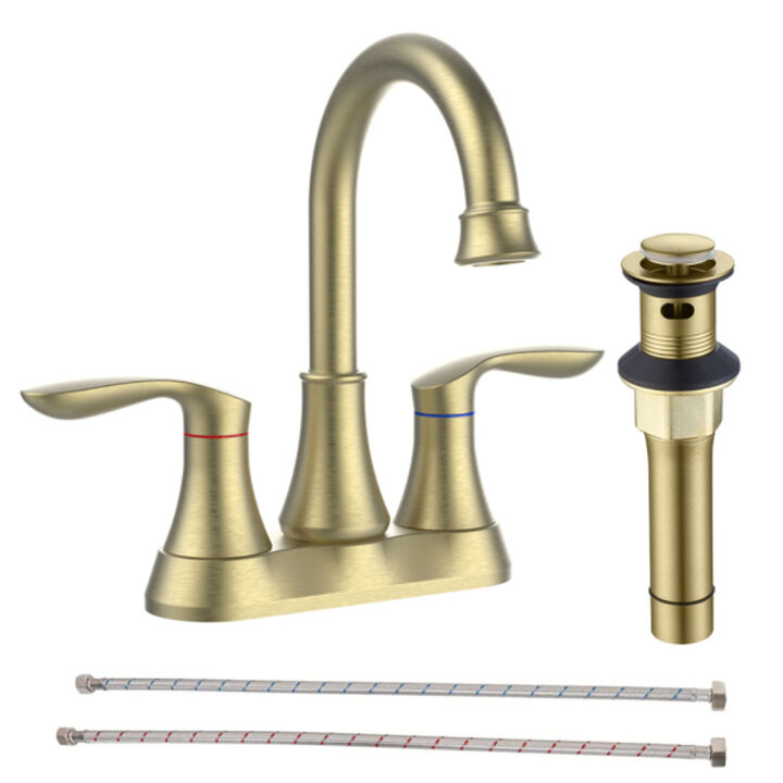 2-Handle Bathroom Faucet with Pop-Up Drain and 360° Swivel High Arc Spout