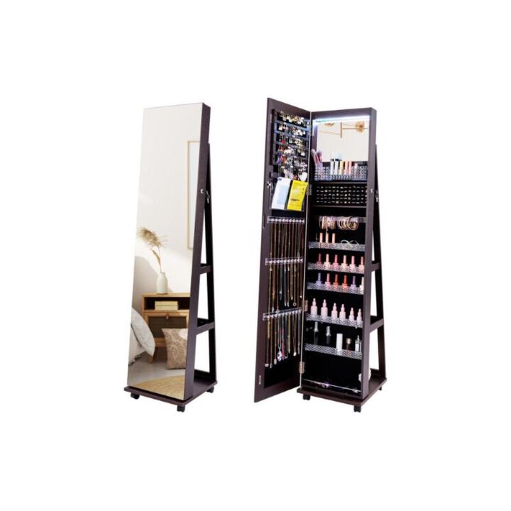 Hivvago 64 Inches Lockable Jewelry Cabinet Armoire with Built-in Makeup Mirror