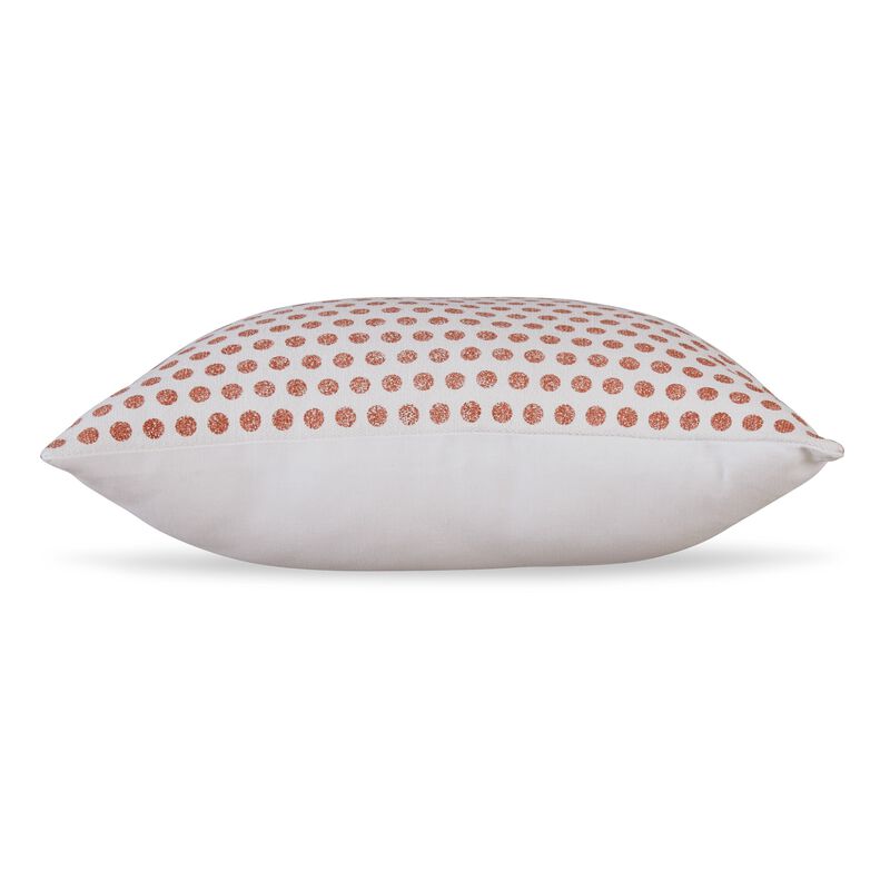 Mony Square Accent Throw Pillow, 20 Inch Orange Dots over White Cotton - Benzara