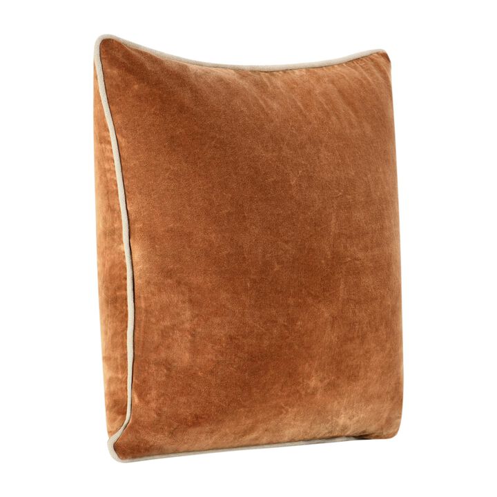 Hillary Throw Pillow, Square 22 Inch Brown Cotton Velvet, Reversible - Benzara