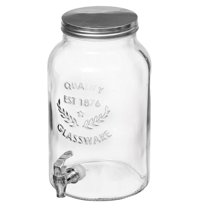 Basicwise 1.6-Gallon Glass Drink Dispenser with Stainless Steel Spigot – Water and Juice Container, Lemonade Stand, Beverage Dispenser for Parties, Weddings, Birthdays, and Family Business Meetings