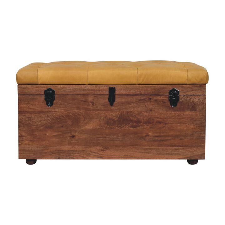 Artisan Furniture Solid Wood Buffalo Hide Honey Caramel Storage Trunk