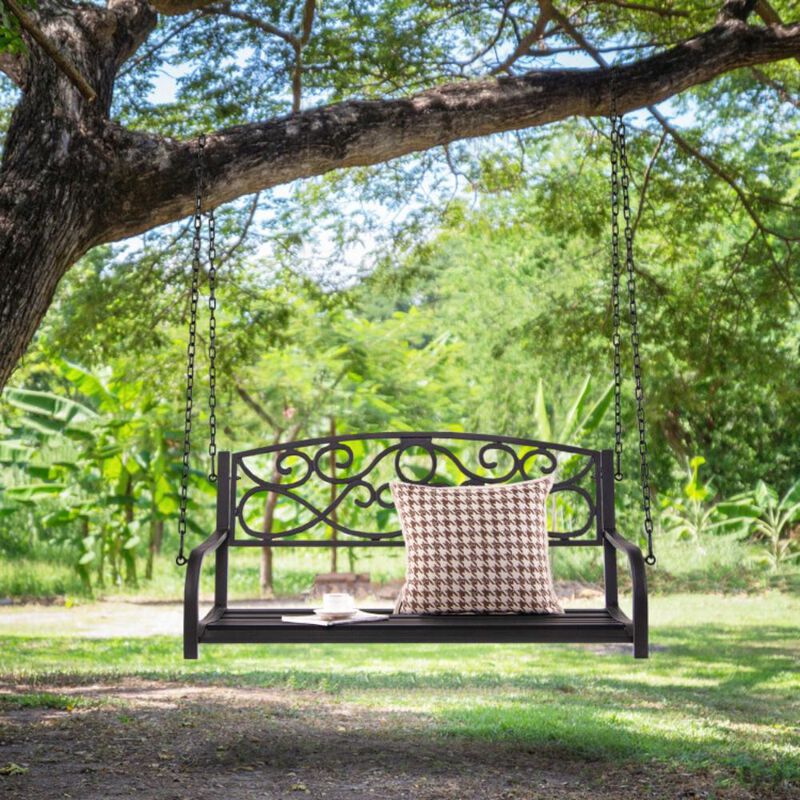 Hivvago Outdoor 2-Person Metal Porch Swing Chair with Chains